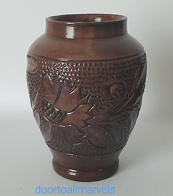 #ad VTG KOROND Hand Carved Ceramic Vase Signed Transylvania Pottery Rustic 6.5quot; $17.76