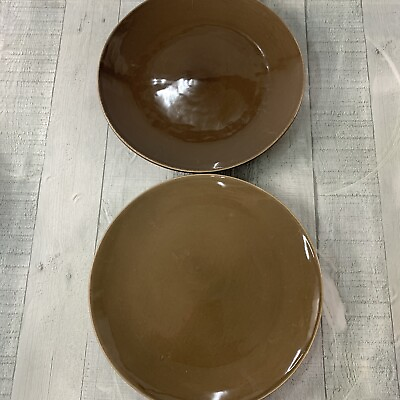 2 Pottery Barn Studio Barbara Eigen 8.5quot; Plates Salad Cocoa Brown Stoneware $12.00