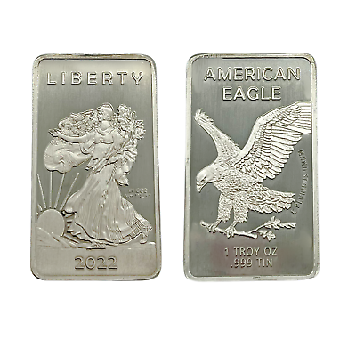 1 TROY OUNCE OZ .999 Pure Precious Metal Walking Liberty Eagle Tin Bar Silver $17.97