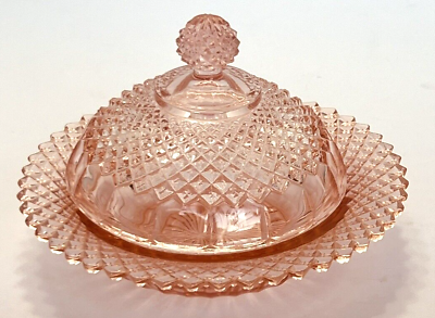 #ad Anchor Hocking MISS AMERICA Pink Depression Covered Butter Dish Dome Lid Antique $335.86