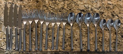 #ad SATIN WAVE Mikasa Forged Stainless Dinner Salad Fork Spoon Knife Flatware 19pc $44.99