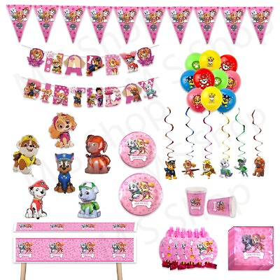 #ad PAW Patrol PINK Party Supplies Foil latex Balloon Plates banner Bunting Age set GBP 19.99