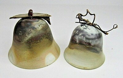 #ad Studio Art Pottery Rustic Bells Drip Glazed Pair $22.49