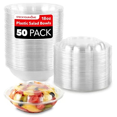 50 Pack 18oz Disposable Plastic Serving Rose Bowls with Lids Salad Containers $32.99