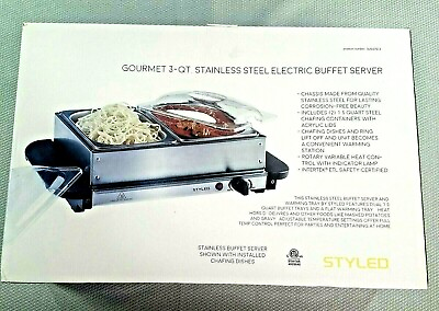Styled Gourmet 3 Quart Stainless Steel Electric Buffet Server New in Box $31.08