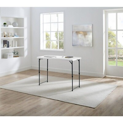 #ad 4quot; Adjustable Height Folding Plastic Table Built in Carry Handle White $38.38