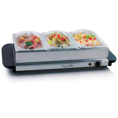 #ad Food Warming Tray 1.5 L Stainless Steel 3 Crocks Buffet Server Meal Warmer Heat $52.19