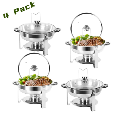 #ad #ad Chafing Dish Round Stainless Steel Chafer Buffet Holder 4 Pack 5QT For Catering $103.16
