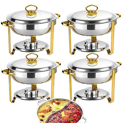 #ad 4 Pack Chafing Dish 5 QT Food Warmer Stainless Steel Buffet Set Catering Chafer $226.49