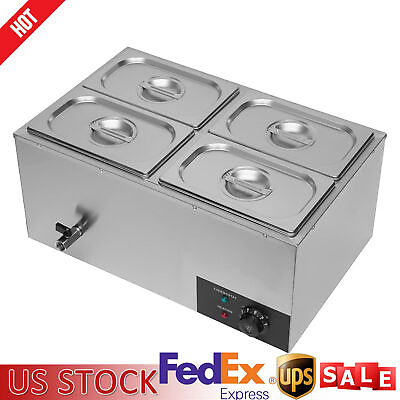 #ad Electric Food Warmers 4 Pan Buffet Server with Lid and Tap 110V Stainless $158.27