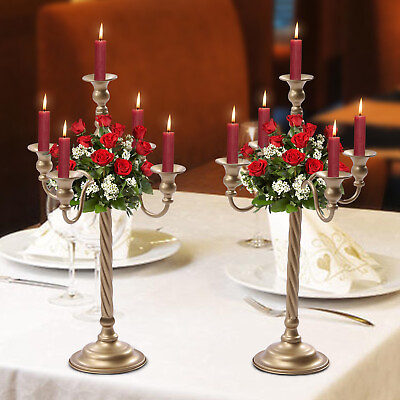 5 Candle Gold Iron Candelabra Candle Holder Table Centerpiece Wedding Flower $35.02