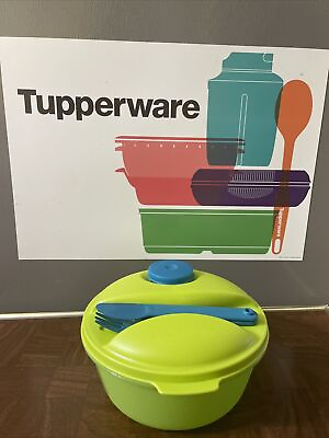 #ad NEW TUPPERWARE SALAD ON THE GO SET Fork Knife Mini Dressing Container Green $17.70