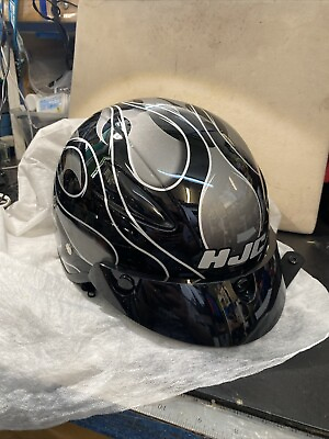 #ad HJC CL 21M Flame Open Face Motorcycle Helmet Visor Black Silver Flames S MINT $42.00