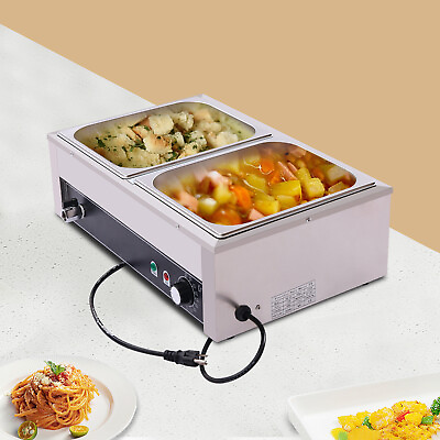 1500W 2 Pan Commercial Electric Food Warmer Countertop Warmer Stainless Steel $111.00