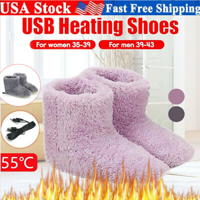#ad Winter USB Foot Warmer Plush Shoes Warm Electric Slipper Feet Heated Washable US $13.99