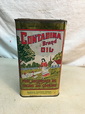 #ad #ad Vintage Contadina Brand Cotton Seed Oil Tin Can Empty Salad Cooking Oil Tin Rare $49.49