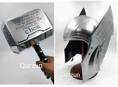 #ad Thor Hammer and Medieval Thor Helmet Set of Power Ragnarok Movie $185.00