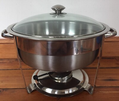 Modern Stainless Steel Chafing Buffet Circular 13.5quot; Glass Top Serving Dish $59.99