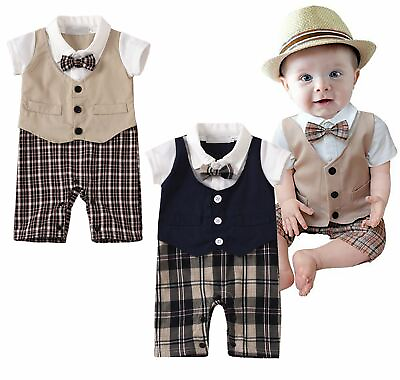 Infant Baby Boy Gentleman Outfit Bow Tie Romper Tops Party Jumpsuit Clothes $16.99