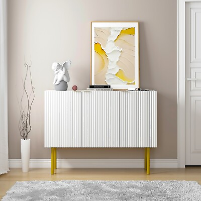 #ad #ad DAELIFKER 47.2” White Modern Fluted Sideboard Buffet Kitchen Storage Cabinet $198.99