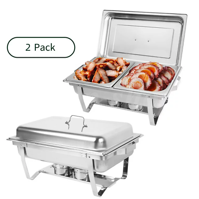 #ad Chafing Dish Buffet Set 2x Half Size Pan 8QT Stainless Steel Chafer for Catering $67.89