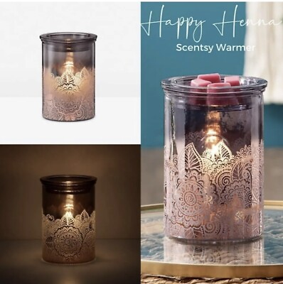 #ad SCENTSY HAPPY HENNA Wax Warmer Full Size BOHO Glass BEAUTIFUL COLORS NEW $39.99
