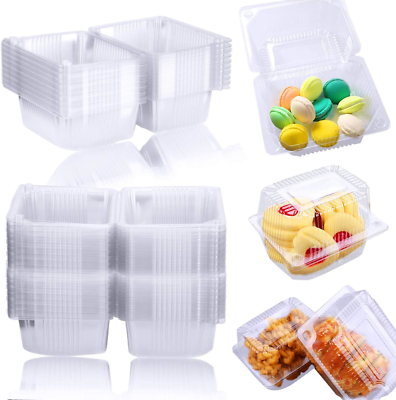 #ad Twdrer 100 Pack Disposable Clear Plastic Clamshell Hinged Food Portable Square C $19.50