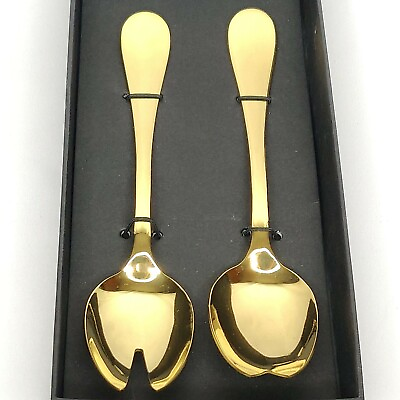 #ad NEW Mepra 2 pc Salad Servers Spoons Goldtone 18 10 Stainless Italy $129.95