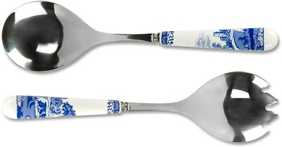 #ad Spode Blue Italian Set of 2 Salad Servers with Porcelain Handles 10quot; Blue White $21.99