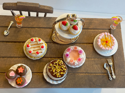 Lot 8 pcs 1:12 Dollhouse Miniatures Food Set Handmade Clay Cake Ceramic Plates $12.99