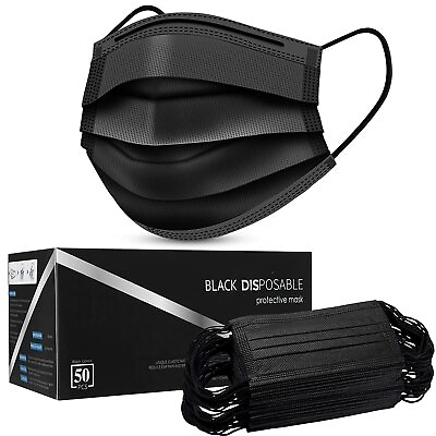50 PCS Black Face Mask Mouth amp; Nose Protector Respirator Disposable Masks Black $9.99