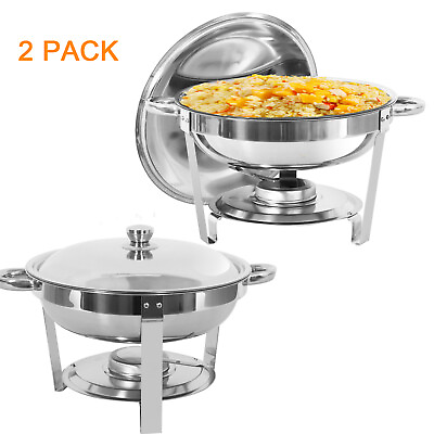 #ad 2 Pack Round Stainless Steel Chafer 5qt Chafing Dish Sets Food Warmers $52.50