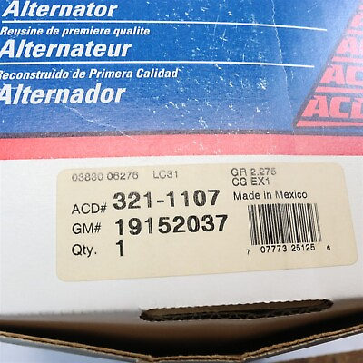 #ad 1990 2000 CHEVROLET GM NEW AC DELCO ALTERNATOR ACD# 321 1107 GM#19152037 $74.97