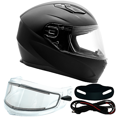 #ad Snowmobile Helmet Adult Matte Black Full Face Heated Shield Sledding Snow Machi $115.00