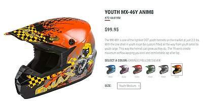 #ad #ad NIB GMAX Helmet Youth Medium MX 46Y Anim8 Helmet MX ATV UTV Orange Yellow OSR $80.00