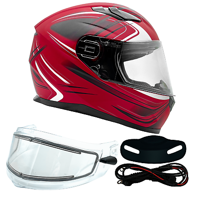 #ad Snowmobile Helmet Adult Red Full Face Shield Heated DOT Sledding Snow Machine $115.00