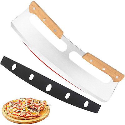 #ad #ad Sharp Pizza Cutter Rocker 14quot; w Wooden Handle Protective Cover Stainless steel $13.99
