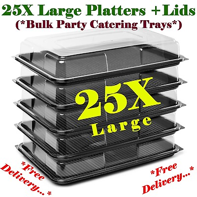 25X Large Platters Trays Plastic Sandwich amp; Lids For Party Catering Food Buffets GBP 52.89