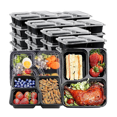 34 OZ Meal Prep Containers 3 Compartment with Lids Disposable Food Containers US $14.97
