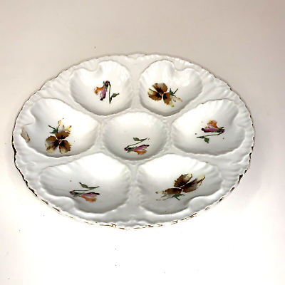Oyster Plate Austria Victoria Carlsbad 7 Wells Hand Painted Gold Rim Some Flaws $49.99