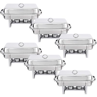 #ad 6 Pack Chafing Dish Buffet Set 8 Qt Stainless Steel Chafer Catering Warmer Set $164.58