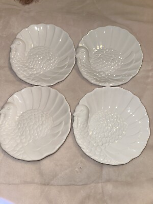 #ad #ad 4 Pottery Barn Turkey Thanksgiving Gobble Plates Salad Dessert Appetizer Dishes $25.00