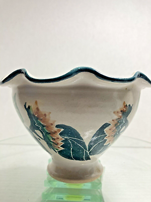 #ad Vintage Seagrove NC Cagle Road Pottery Sunflower Fluted Bowl Signed Dated 1998 $17.00