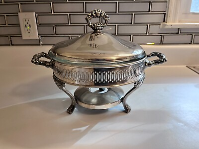 #ad Chafing Dish Silver Plated Round Buffet Chafer Warmer with Lid amp; Glass Oven Dish $35.00