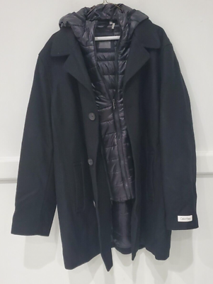 NWOT Calvin Klein Men#x27;s Artic Lined Overcoat Size L Black Winter Coat $350 i317 $199.99