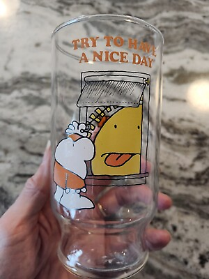 Ziggy Try to Have a Nice Day Tom Wilson Glass 1979 Vintage Pizza Inn Collectible $9.95