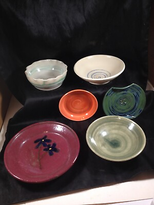 #ad Lot of 6 NC Pottery Plates Dishes Toby Chapin Mooresville $17.63