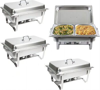 #ad 4 Pack 8QT Chafing Dish Stainless Steel Chafer Complete Set with Warmer 2 Pans $119.88