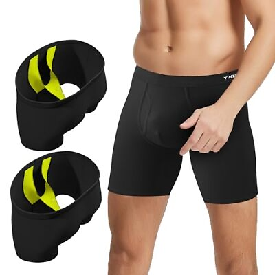 #ad Mens Anti Chafing Support Pouch Boxer Briefs Underwear with Flap Large 3*black $130.35