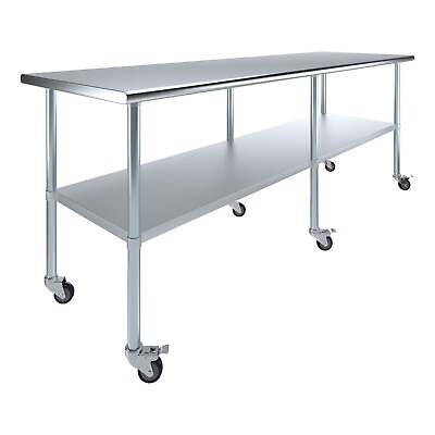 #ad #ad 30 in. x 96 in. Stainless Steel Work Table with Wheels Metal Mobile Food Prep $1024.95
